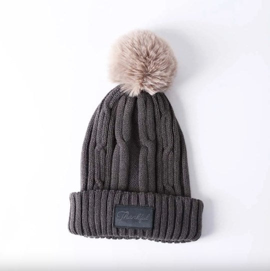 Beanie W/Pom -Pom-Thankful-Grey