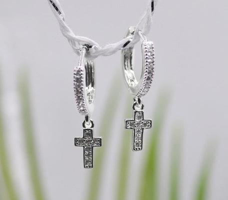 Earrings-Eden Merry-Cross-Huggie Hoop