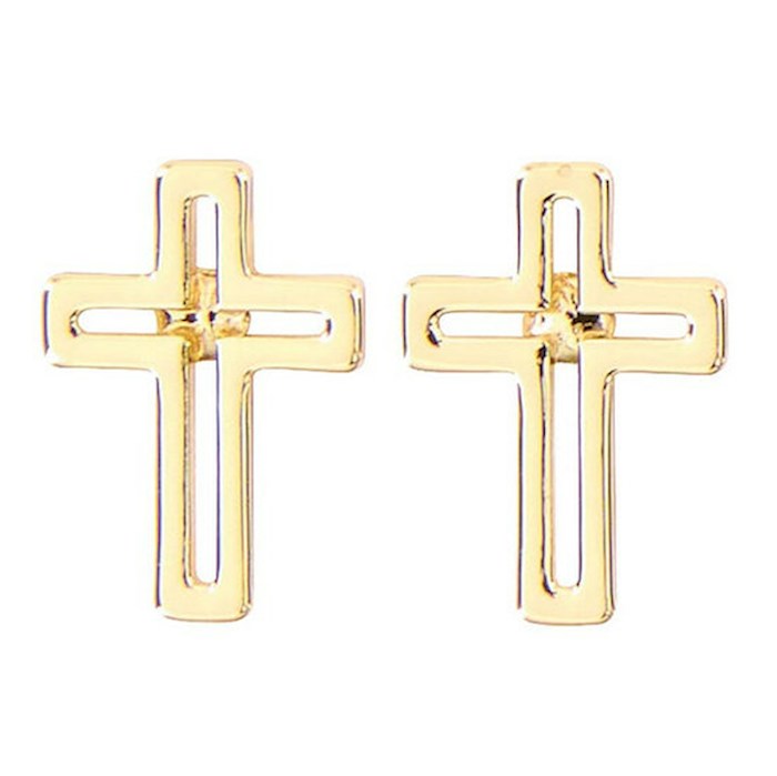 Earrings-Cutout Cross-Gold Plated (1" X 2")