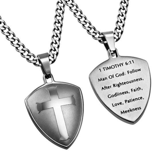 Necklace-2 Pc Shield Cross-Man Of God-Silver (Mens)-20"