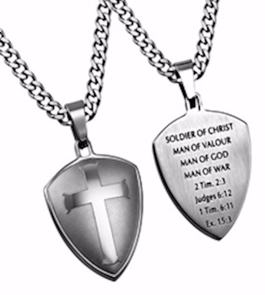 Necklace-Silver R2 Shield Cross-Man Of God (20" Chain)