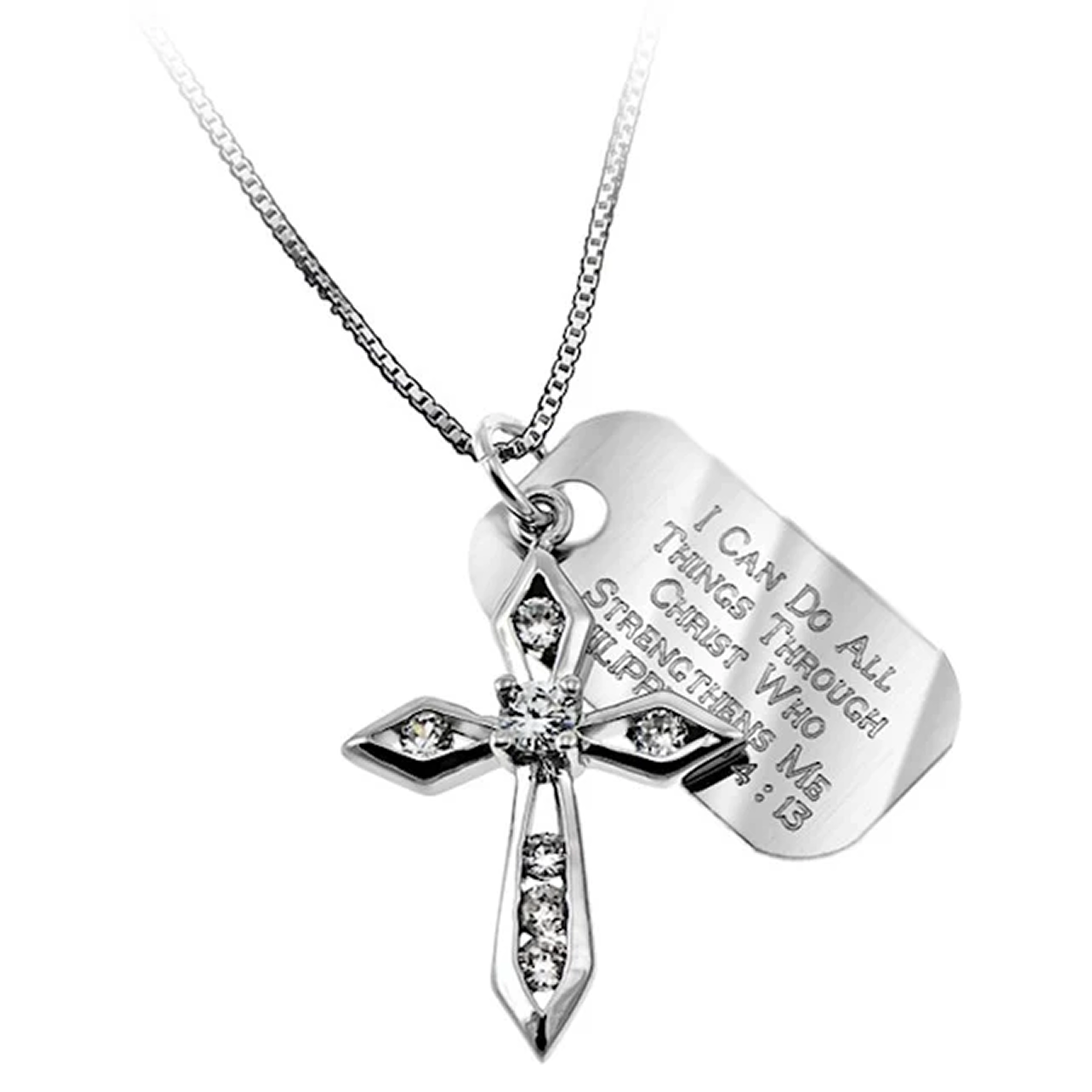 Necklace-Cz Big Makaira Cross-All Things (Phil 4:13) (18")
