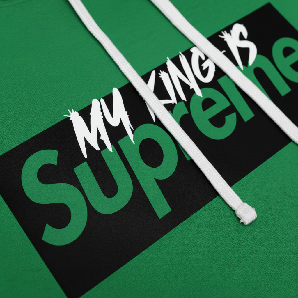 My King Is Supreme Unisex Kelly Green Hoodie with White Hood